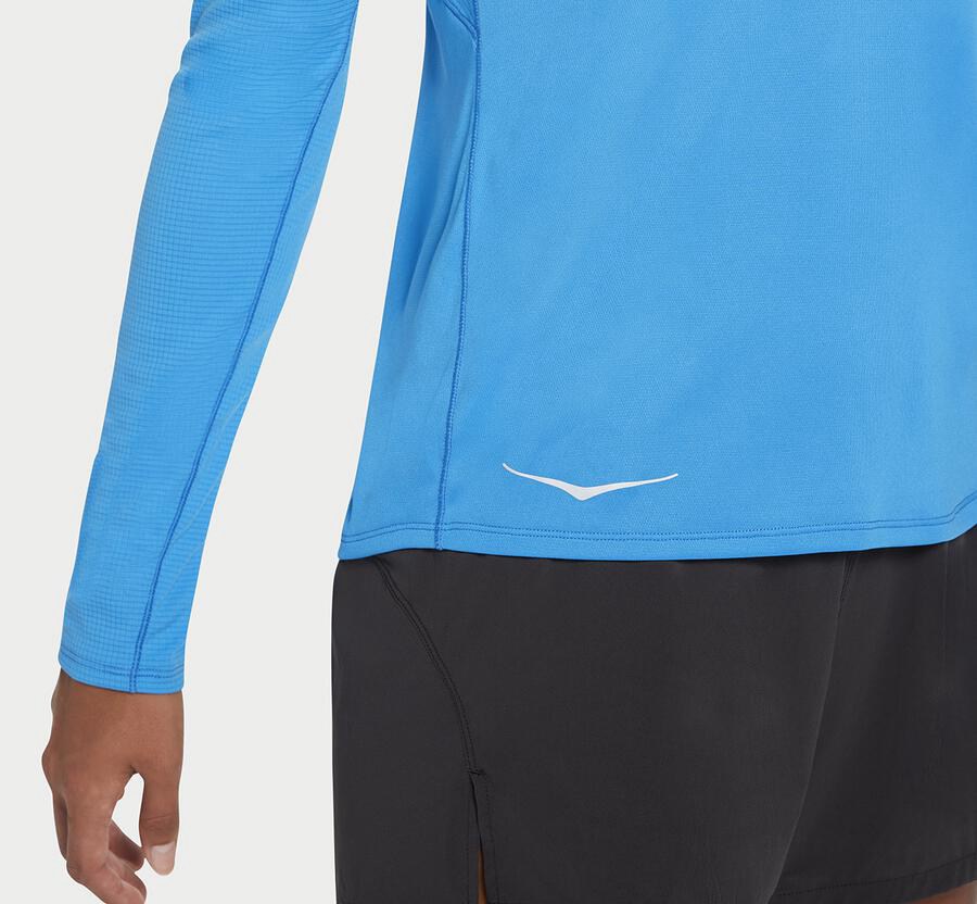 Hoka One One Womens Tops - Performance Long Sleeve - Blue - WDRK01568